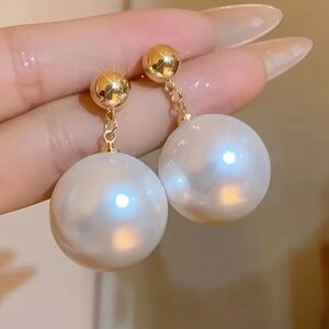 18 KT Gold Over Titanium White Pearl Drop Earrings